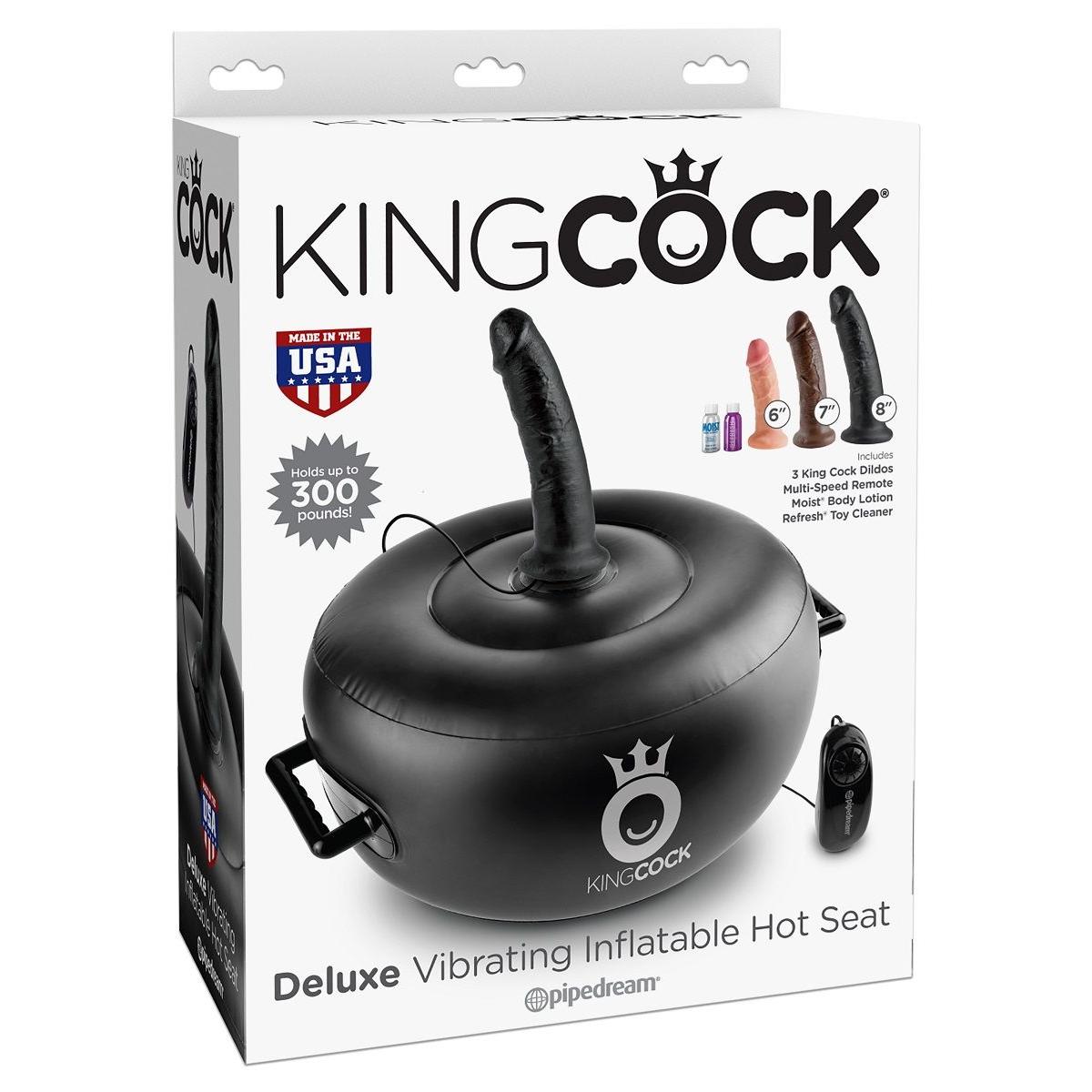 Чёрный надувной пуф с 3 сменными насадками разного цвета и размера Deluxe Vibrating Inflatable Hot Seat